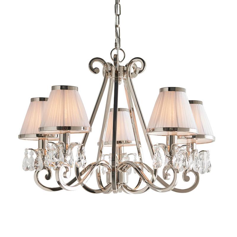 5 Light Flemish Style Chandelier Crystal Detailing and Beige Shades