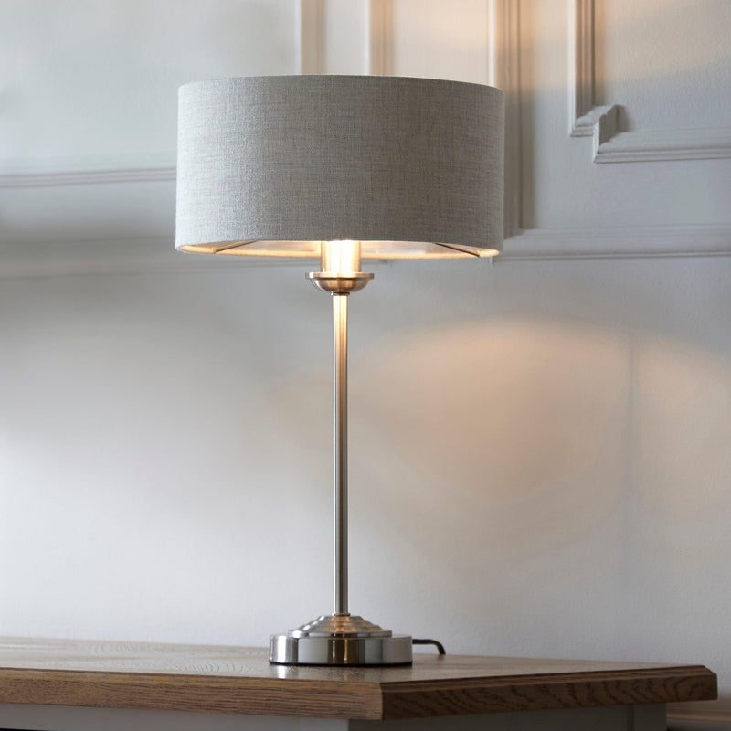 Endon Highclere Brushed Chrome Table Lamp - Linen Shade