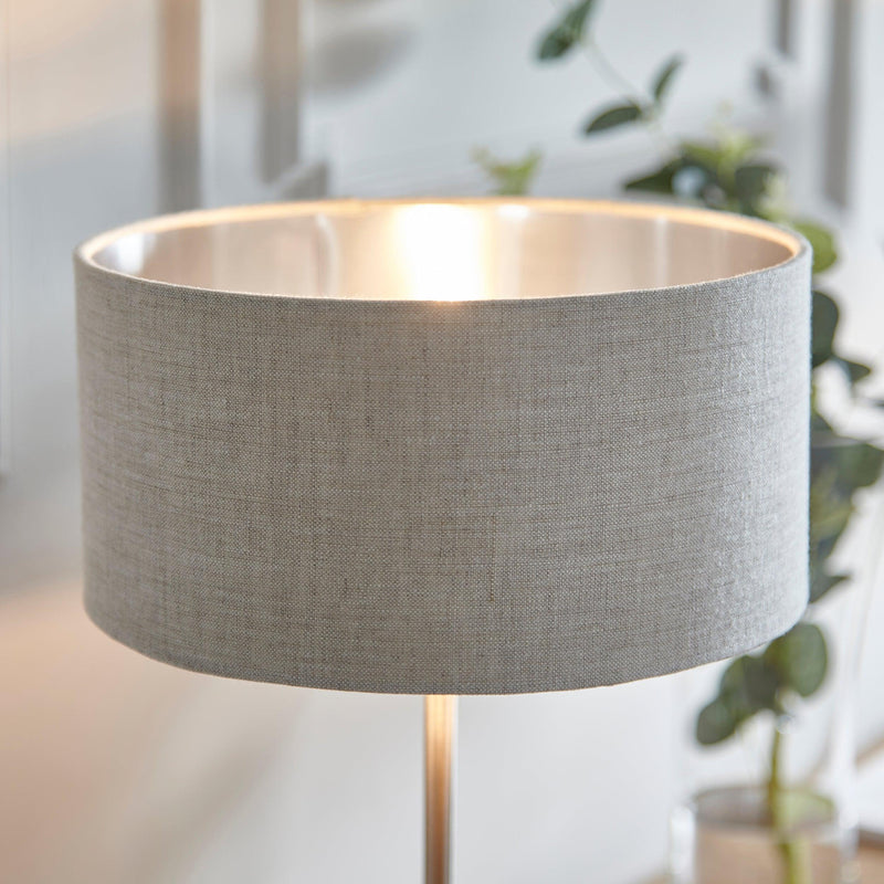 Endon Highclere Brushed Chrome Table Lamp - Linen Shade