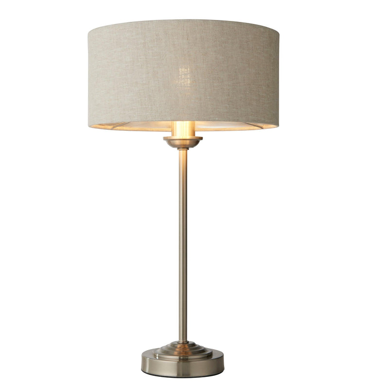 Endon Highclere Brushed Chrome Table Lamp - Linen Shade