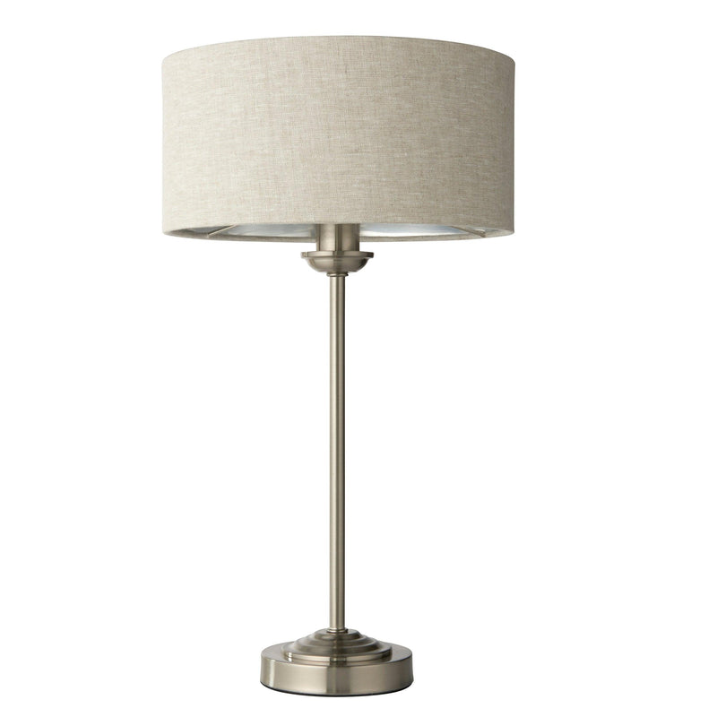 Endon Highclere Brushed Chrome Table Lamp - Linen Shade