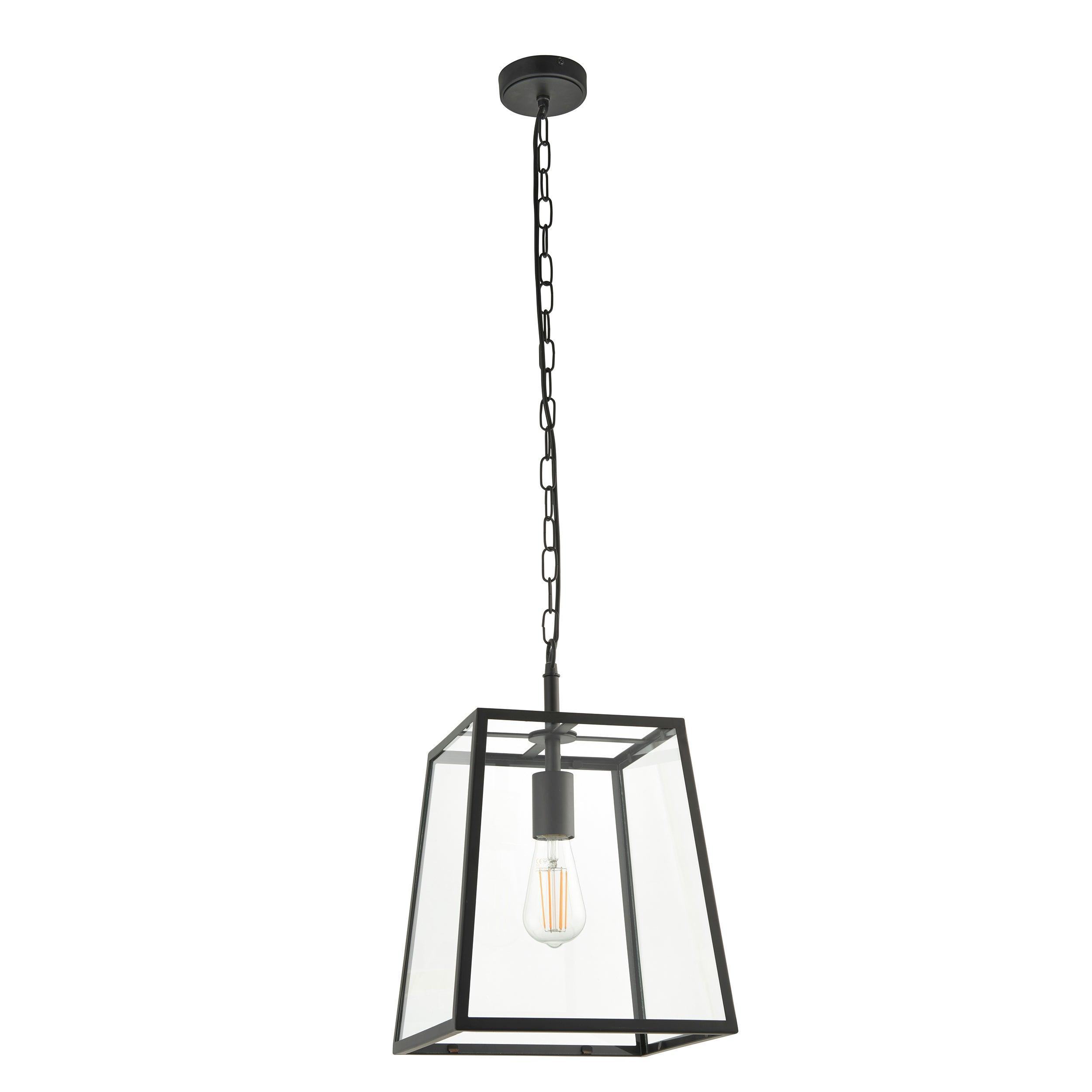 Hurst 1 Light Black Framed Clear Glass Ceiling Pendant-Ceiling Pendant Lights-Endon Lighting Hallway Lighting Close upTiffany Lighting Direct