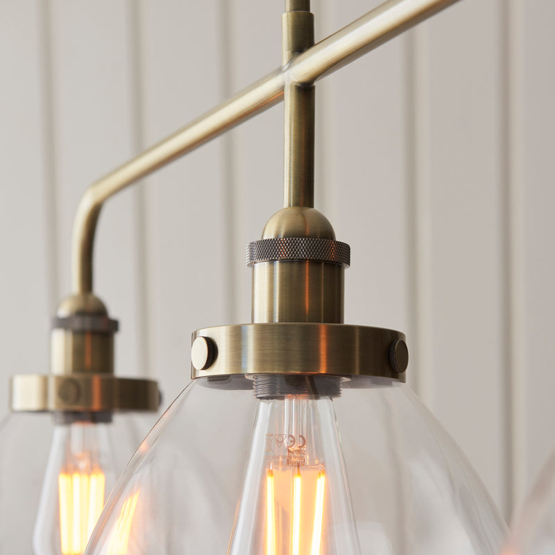 Endon Hansen Linear 3 Light Brass Pendant - Glass Shades