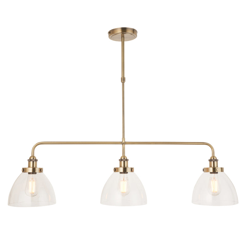 Endon Hansen Linear 3 Light Brass Pendant - Glass Shades