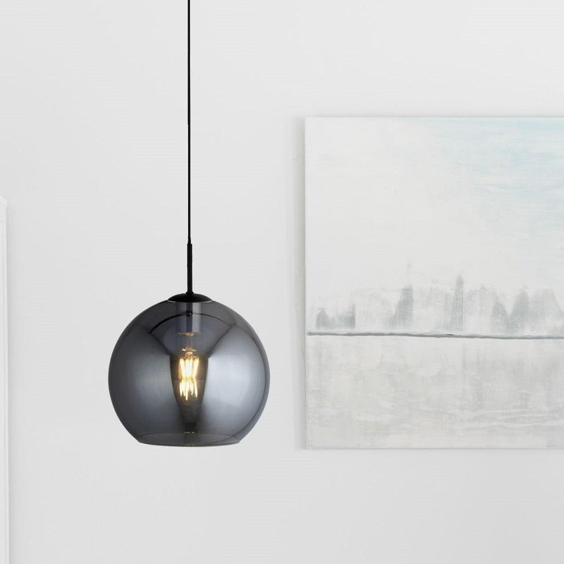 Amsterdam 1 Light Round Black Pendant - Smoked Glass Shade -Warehouse Clearance Stock