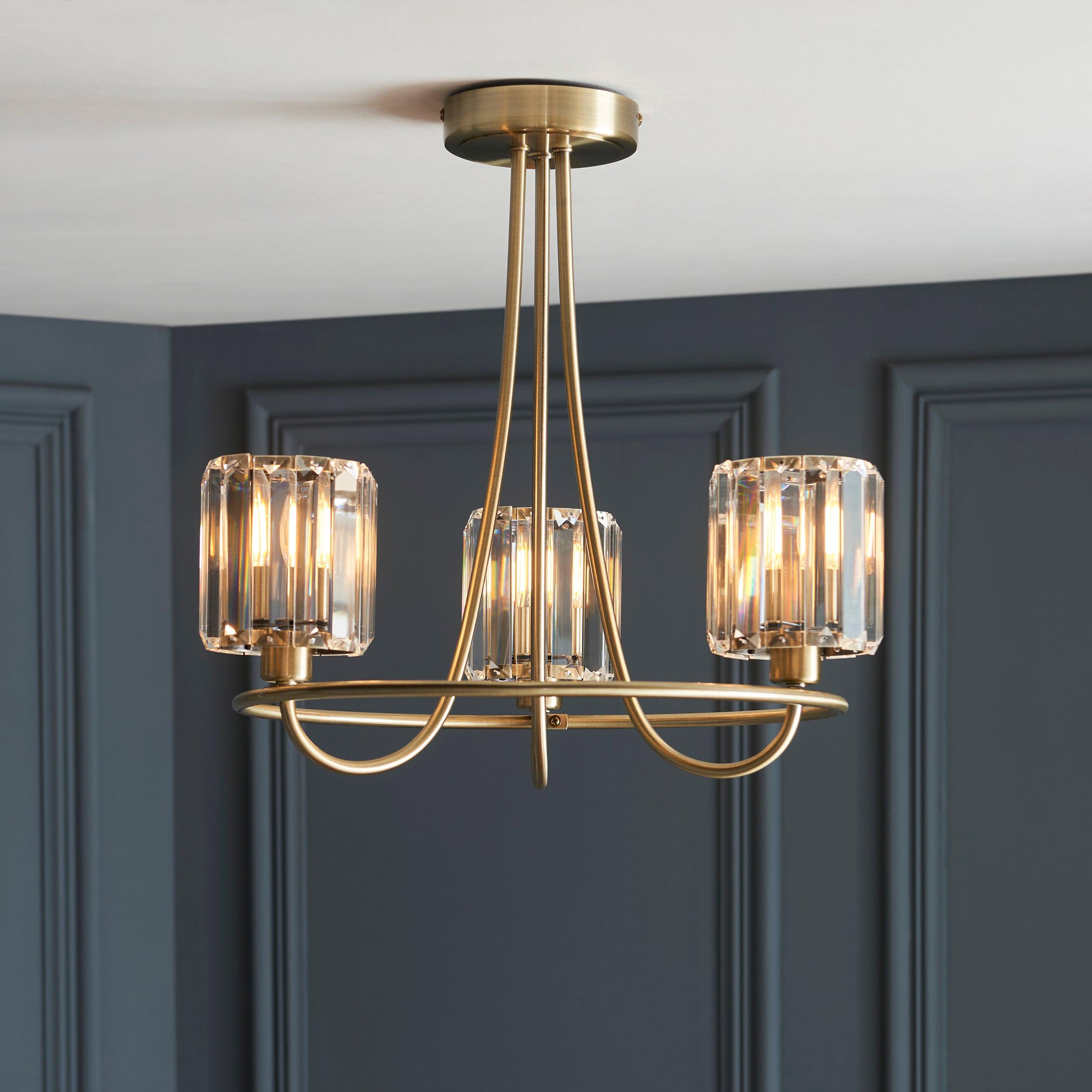 Endon Berenice 3 Light Brass Living Room Semi Flush Ceiling Light 107801_lifestyle