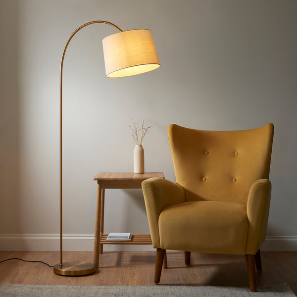 Carlson Brass Modern Floor Lamp - Natural Shade