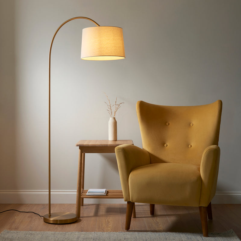 Carlson Brass Modern Floor Lamp - Natural Shade