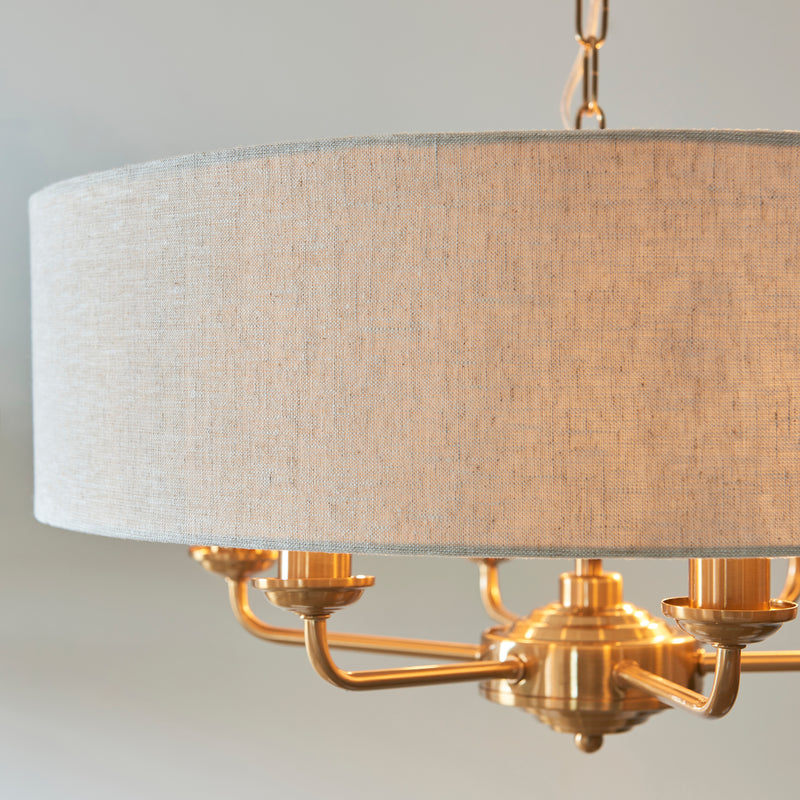 Endon Highclere Vintage Brass 6 Light Pendant - Linen Shade