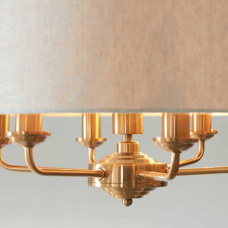 Endon Highclere Vintage Brass 6 Light Pendant - Linen Shade