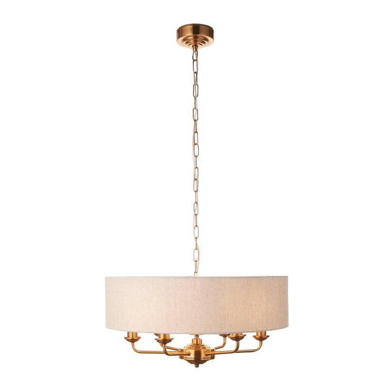 Endon Highclere Vintage Brass 6 Light Pendant - Linen Shade