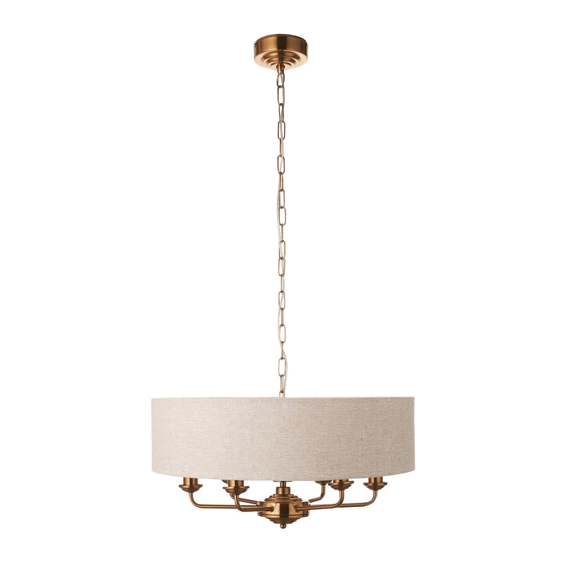 Endon Highclere Vintage Brass 6 Light Pendant - Linen Shade