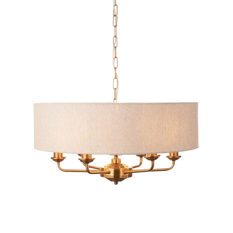 Endon Highclere Vintage Brass 6 Light Pendant - Linen Shade