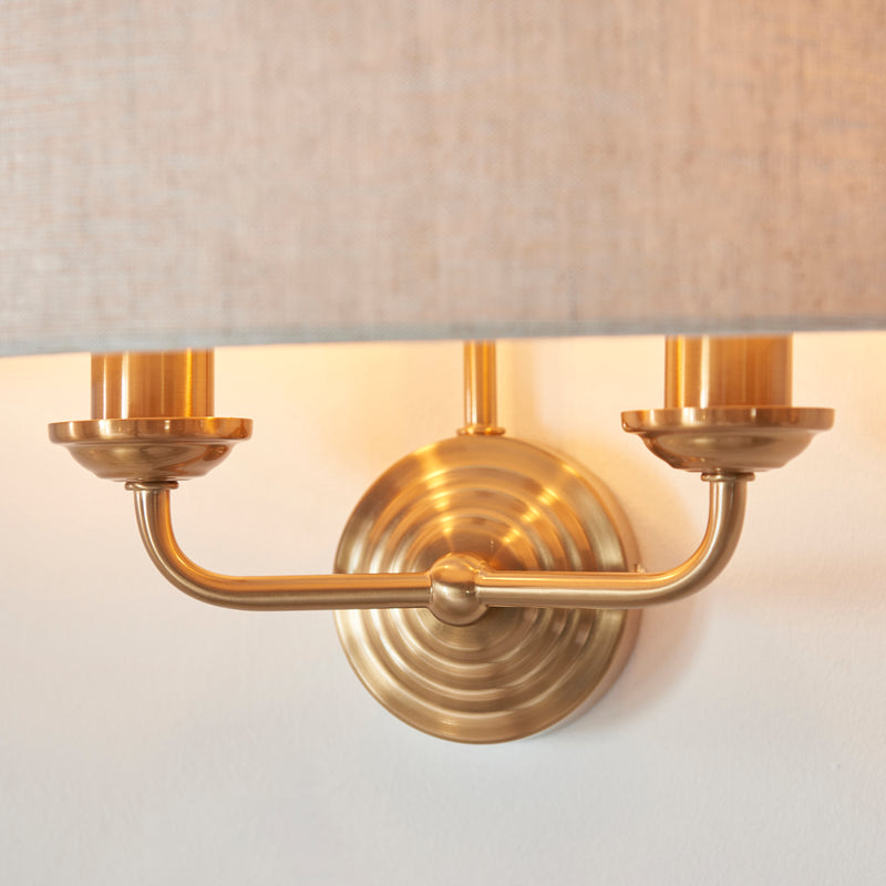 Endon Highclere Brass Wall Light - Natural Linen Shade