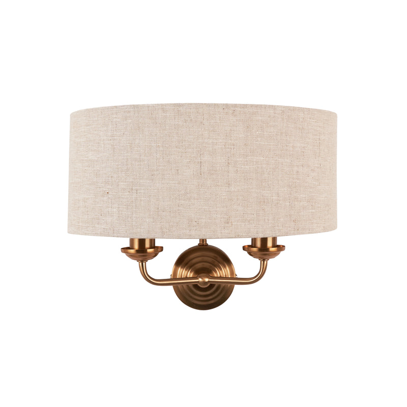 Endon Highclere Brass Wall Light - Natural Linen Shade