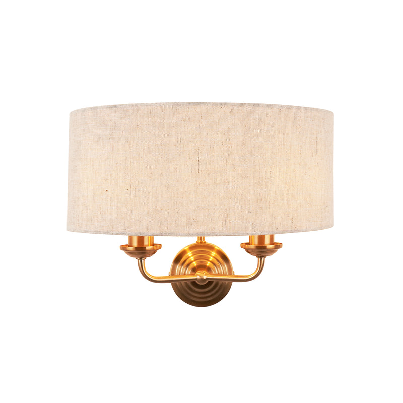 Endon Highclere Brass Wall Light - Natural Linen Shade