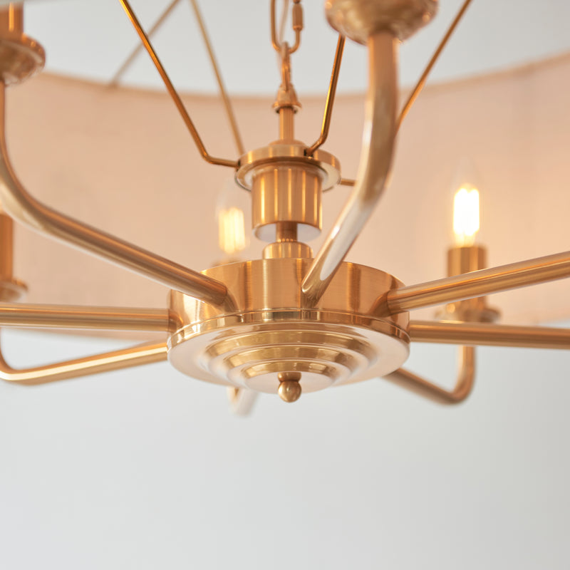 Endon Highclere Vintage Brass 8 Light Pendant - Linen Shade