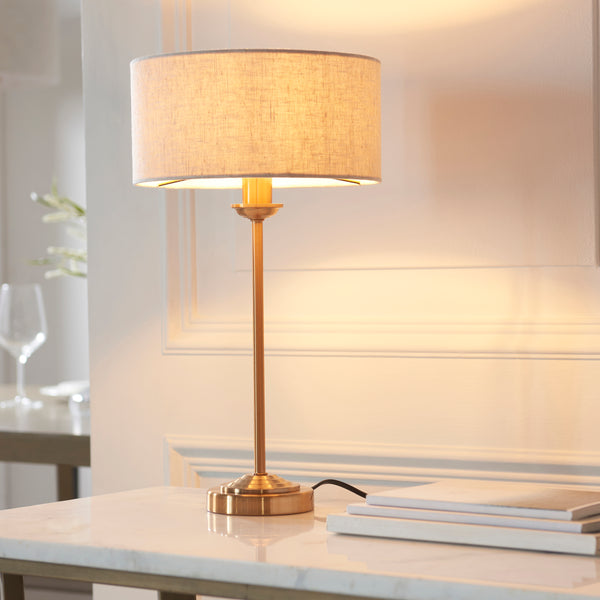 Endon Highclere Vintage Brass Table Lamp - Natural Shade