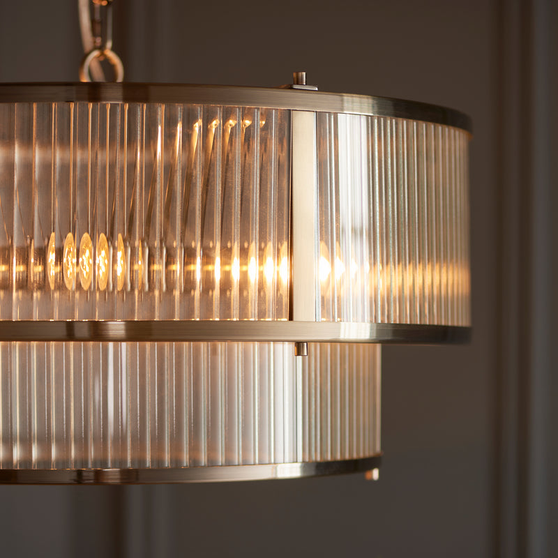 Ridgeton 5 Light Brass & Ribbed Shade Glass Pendant