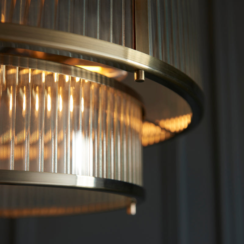 Ridgeton 5 Light Brass & Ribbed Shade Glass Pendant