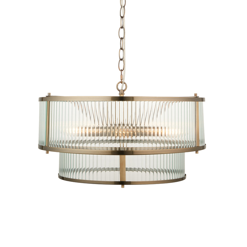 Ridgeton 5 Light Brass & Ribbed Shade Glass Pendant