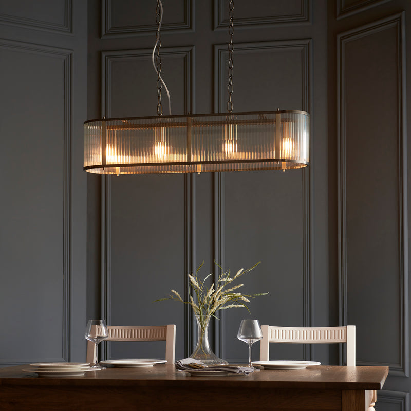 Ridgeton 4 Light Brass & Ribbed Shade Glass Linear Pendant