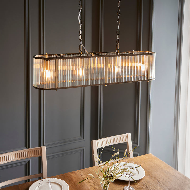 Ridgeton 4 Light Brass & Ribbed Shade Glass Linear Pendant