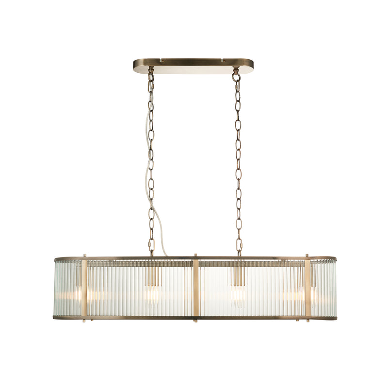 Ridgeton 4 Light Brass & Ribbed Shade Glass Linear Pendant