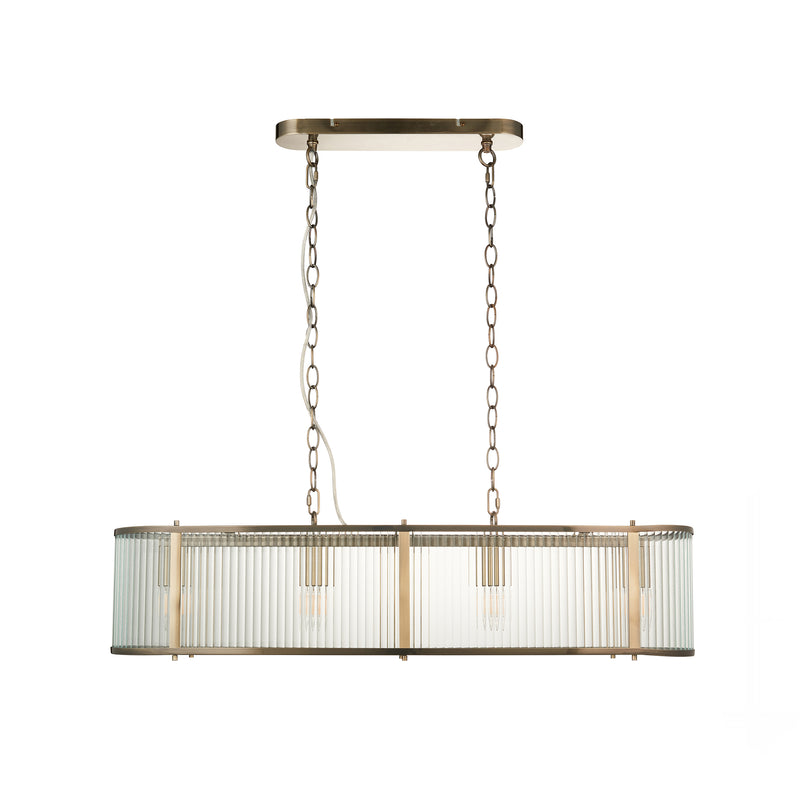 Ridgeton 4 Light Brass & Ribbed Shade Glass Linear Pendant