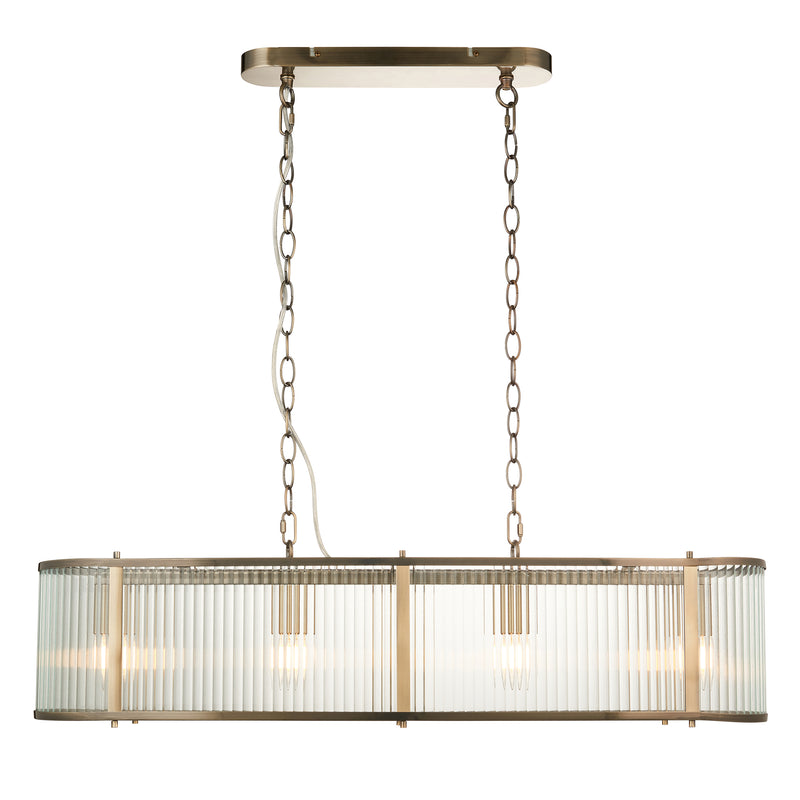 Ridgeton 4 Light Brass & Ribbed Shade Glass Linear Pendant