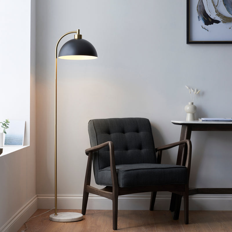 Buchanan Brass & Black Task Floor Lamp with Marble Base