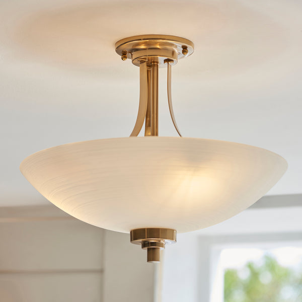 Endon Welles 3 Light Aged Brass Semi Flush Ceiling Light