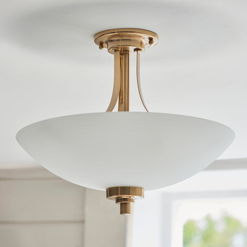 Endon Welles 3 Light Aged Brass Semi Flush Ceiling Light