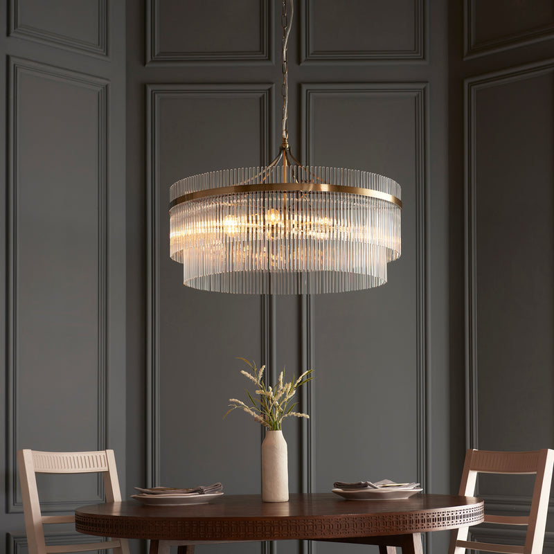 Marietta Brass 7 Light Grand Ceiling Pendant - Glass Rods