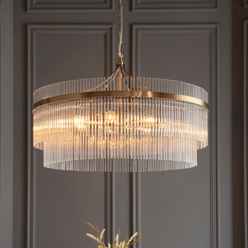 Marietta Brass 7 Light Grand Ceiling Pendant - Glass Rods