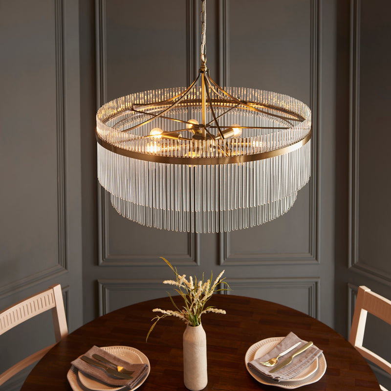 Marietta Brass 7 Light Grand Ceiling Pendant - Glass Rods