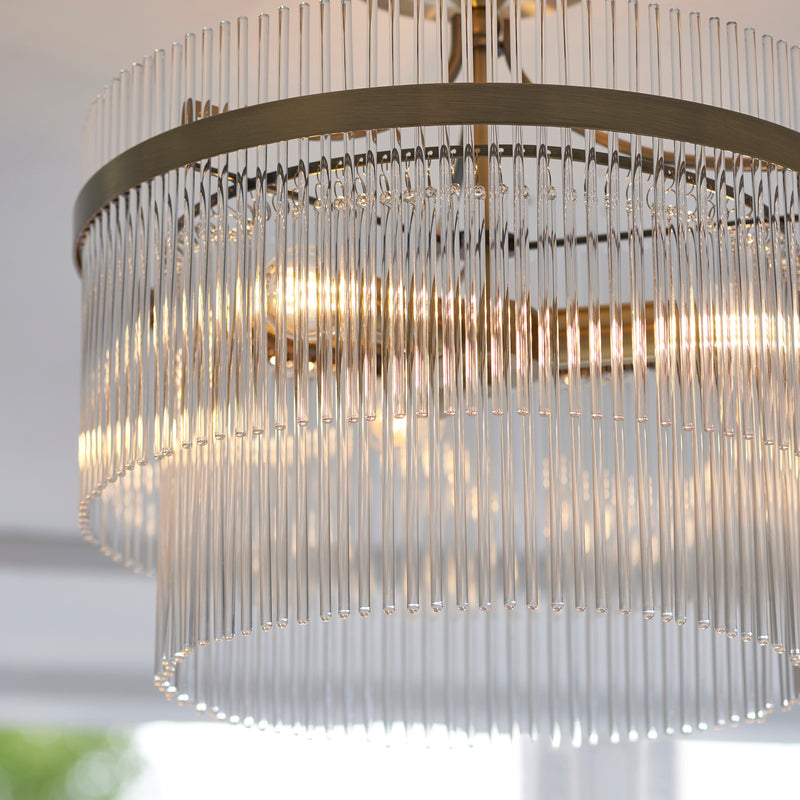 Marietta Brass 3 Light Semi Flush - Glass Rods