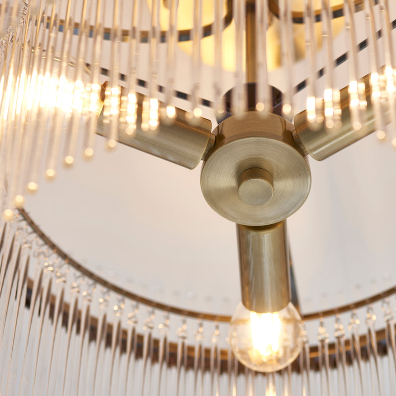 Marietta Brass 3 Light Semi Flush - Glass Rods