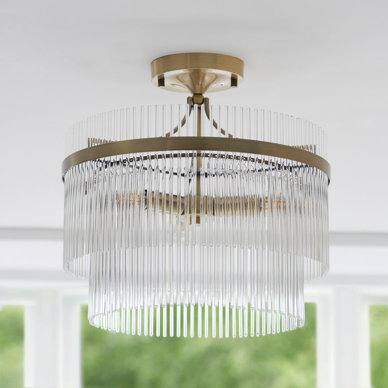 Marietta Brass 3 Light Semi Flush - Glass Rods