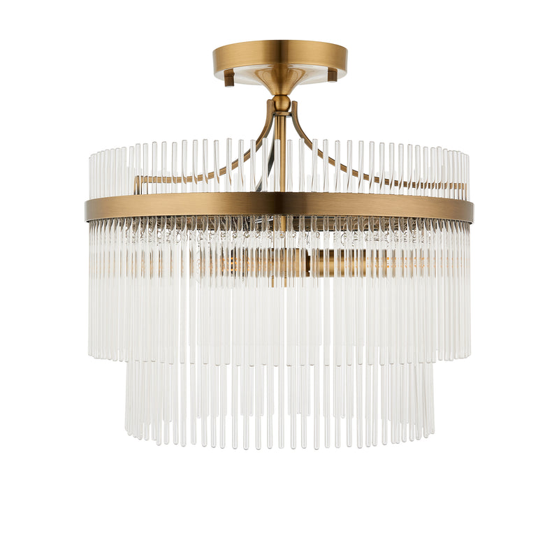 Marietta Brass 3 Light Semi Flush - Glass Rods