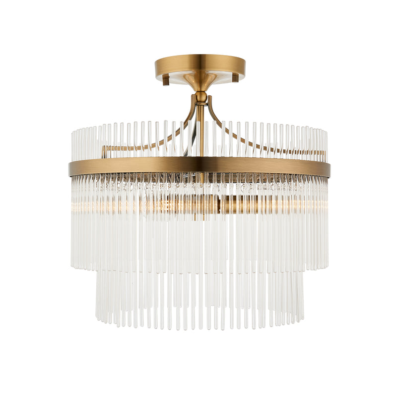 Marietta Brass 3 Light Semi Flush - Glass Rods