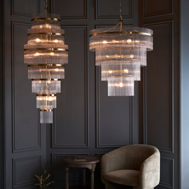 Marietta Brass 16 Light Tiered Ceiling Pendant - Glass Rods