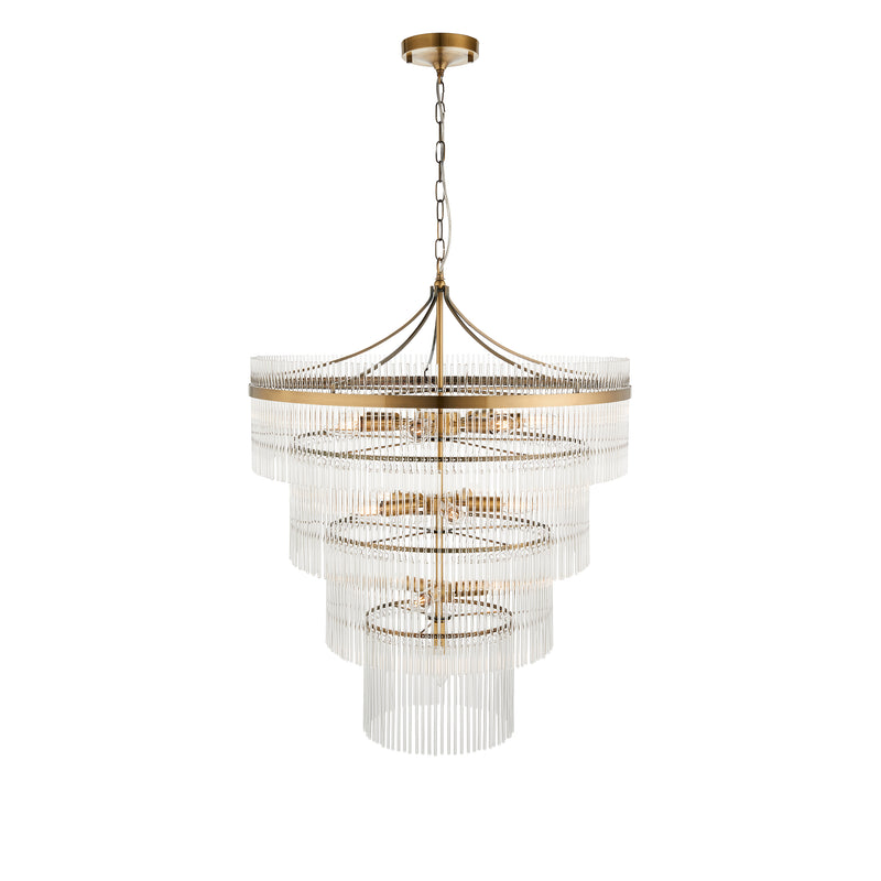 Marietta Brass 16 Light Tiered Ceiling Pendant - Glass Rods