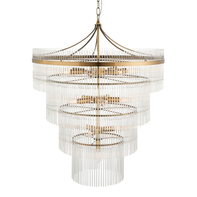 Marietta Brass 16 Light Tiered Ceiling Pendant - Glass Rods