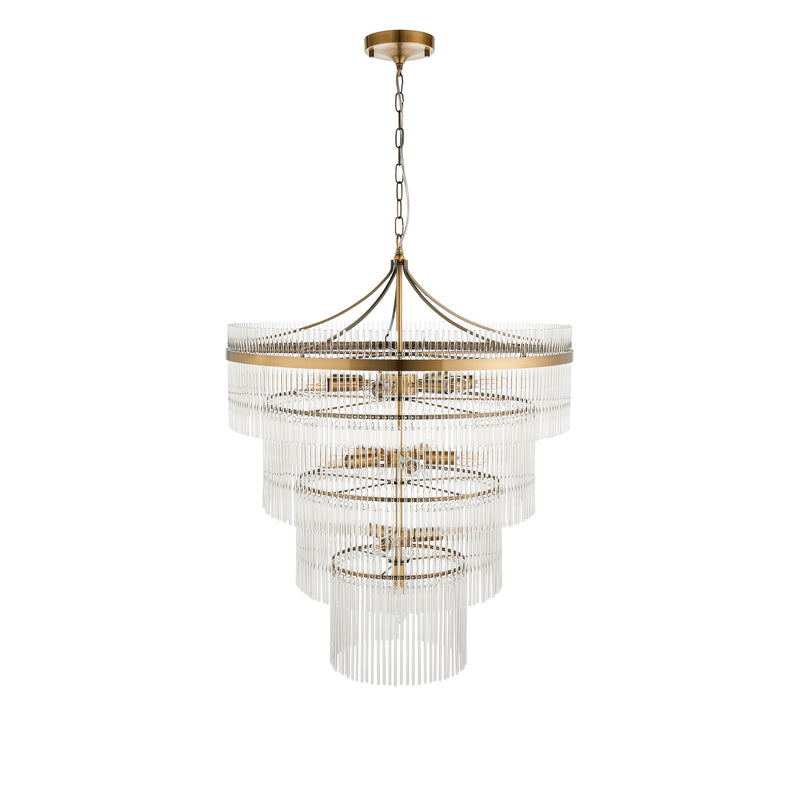 Marietta Brass 16 Light Tiered Ceiling Pendant - Glass Rods