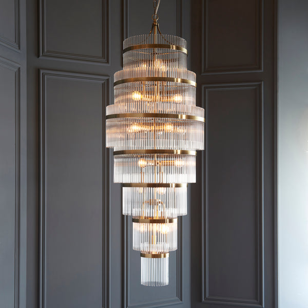 Marietta Brass Grand 21 Light Ceiling Pendant - Glass Rods