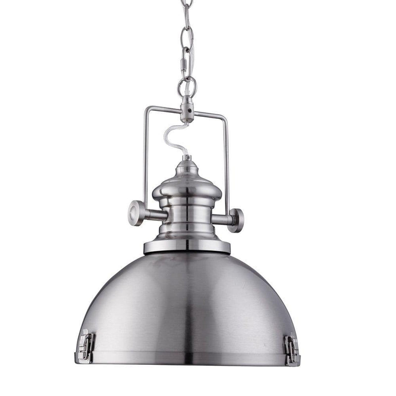 Louisiana Industrial 1 Light Satin Silver Ceiling Pendant-Ceiling Pendant Lights-Searchlight Lighting-1-Tiffany Lighting Direct