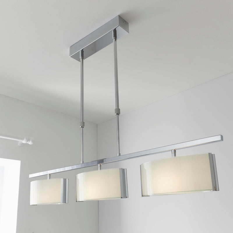 Clef 3 Light Bar Chrome & White Glass Ceiling Semi-Flush Living Room Image 6