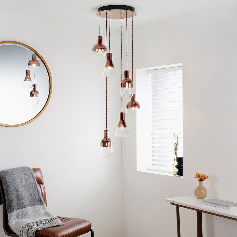 Endon Giamatti Copper & Clear Glass 6 Light Ceiling Pendant-Ceiling Pendant Lights-Endon Lighting-2-Tiffany Lighting Direct