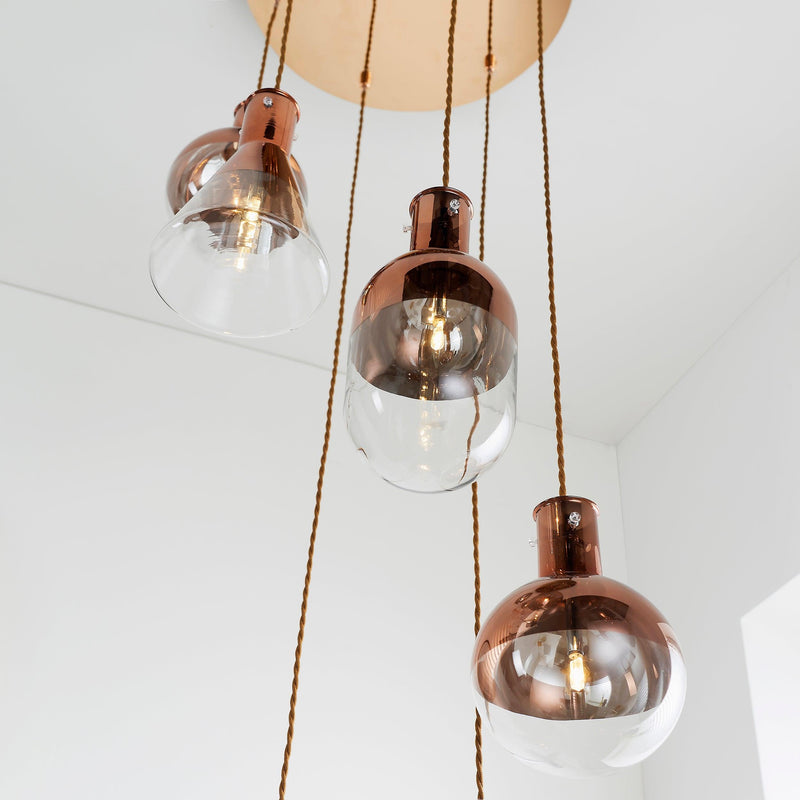 Endon Giamatti Copper & Clear Glass 6 Light Ceiling Pendant-Ceiling Pendant Lights-Endon Lighting-3-Tiffany Lighting Direct